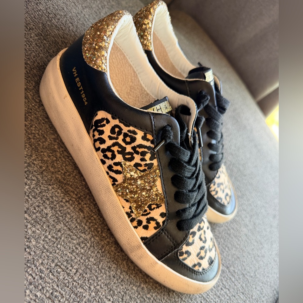 Women's Black and Gold Leopard Sneakers 7.5W